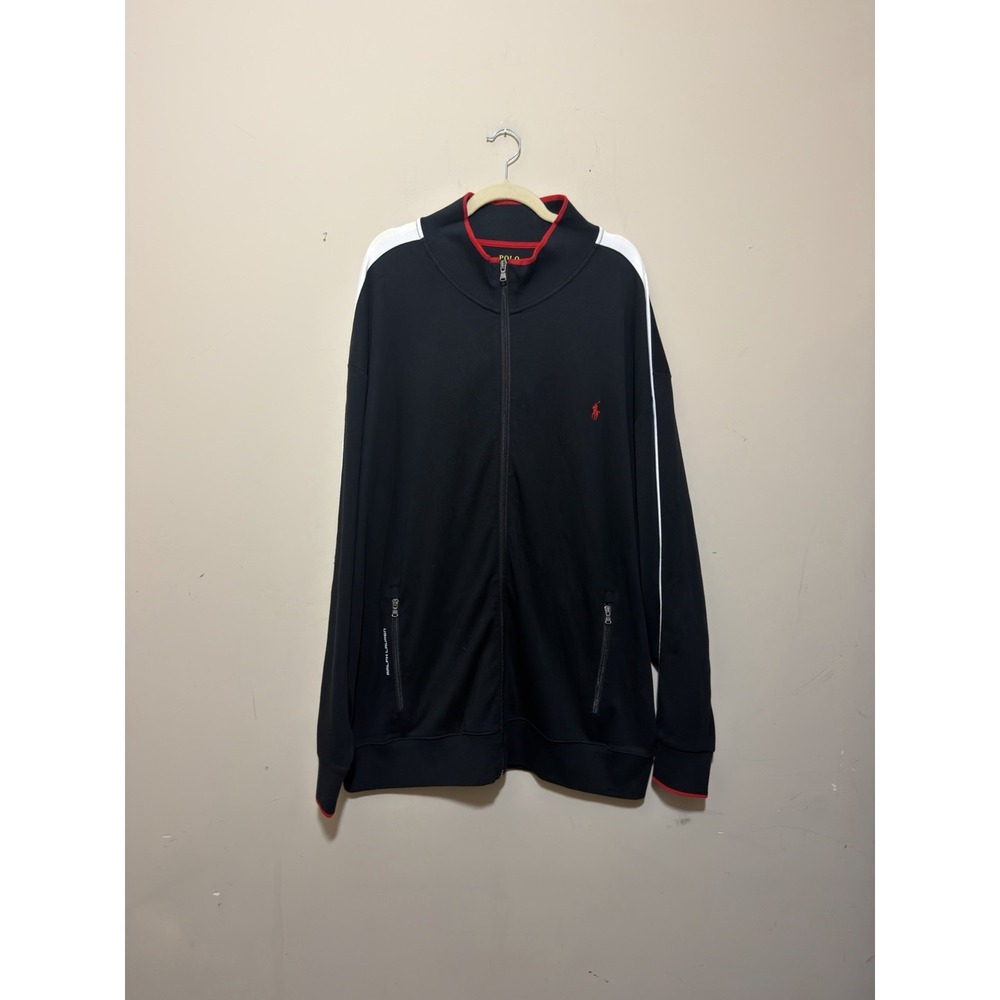 Polo Ralph Lauren Sport Track Jacket Mens 3XLT Black Full Zip Stripe Big Tall